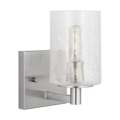 Generation Lighting Lidya Bath Vanity Wall Sconce With Clear Crackle Glass Shade In Brushed Steel