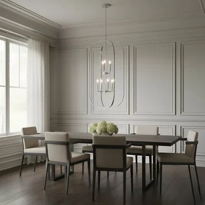 Generation Lighting Loretto Transitional Dimmable 6-light Lantern Chandelier For Dining Room Led Compatible In Brushed Nickel