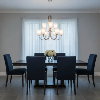 Generation Lighting Miles Transitional Dimmable 9-light Chandelier With Etched Glass Painted White Inside For Dining Roo In Brushed Nickel