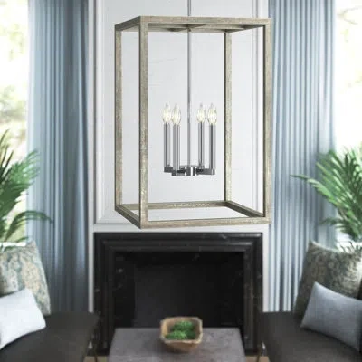 Generation Lighting Moffet Street 4 - Light Lantern Rectangle Chandelier In Washed Pine