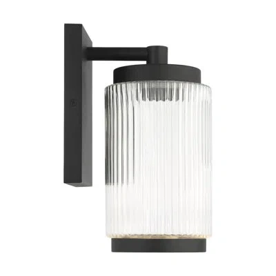 Generation Lighting Ronde Modern Dimmable 1-light Integrated Led Outdoor Fixture In Textured Black With Clear Ribbed Gla In Textured Black;noir Texturé