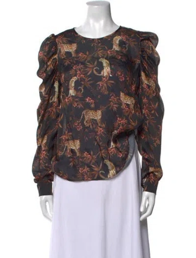 Pre-owned Generation Love Animal Print Crew Neck Blouse In Black