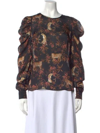 Pre-owned Generation Love Animal Print Crew Neck Blouse In Black