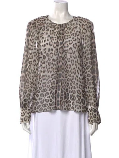 Pre-owned Generation Love Animal Print Crew Neck Blouse In Brown