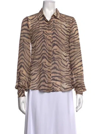 Pre-owned Generation Love Animal Print Long Sleeve Blouse In Neutrals