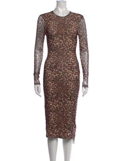 Pre-owned Generation Love Animal Print Midi Length Dress In Brown