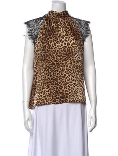 Pre-owned Generation Love Animal Print Mock Neck Top In Brown