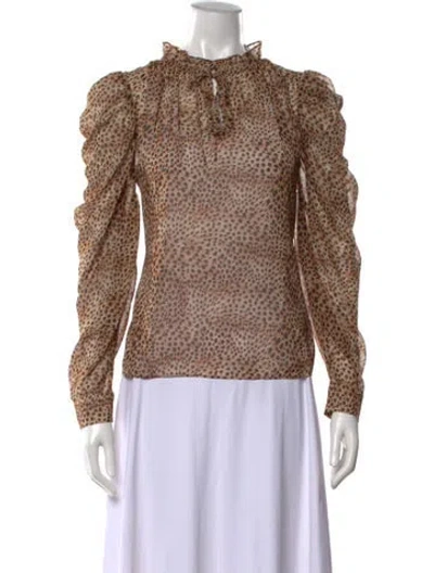 Pre-owned Generation Love Animal Print Tie Neck Blouse W/ Tags In Brown
