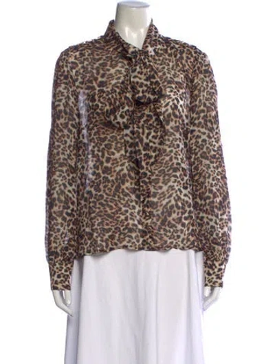 Pre-owned Generation Love Animal Print Tie Neck Blouse W/ Tags In Neutrals