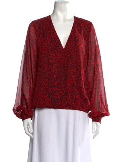 Pre-owned Generation Love Animal Print V-neck Blouse In Red