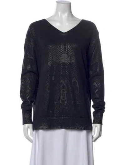Pre-owned Generation Love Animal Print V-neck Sweater In Black