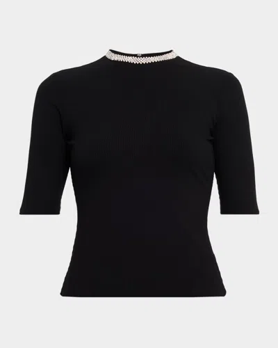 Generation Love Annette Crystal Elbow-sleeve Top In Black