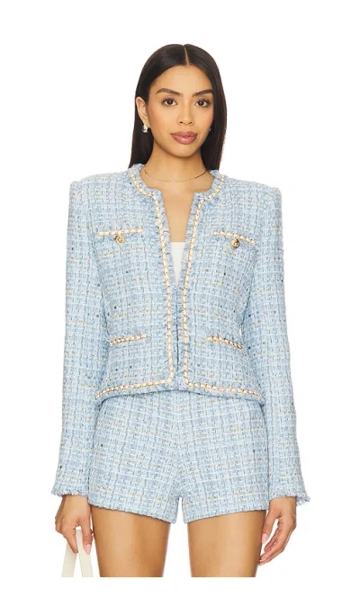 Generation Love Betsy Buttoned Tweed Blazer In Sky Blue Multi