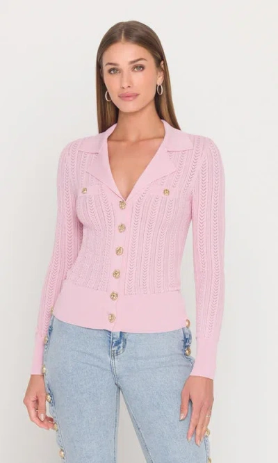 Generation Love Charlotte Pointelle Rib Cardigan In Pink
