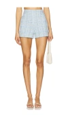 Generation Love Danny Tailored Tweed Shorts In Sky Blue Multi