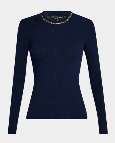 Generation Love Elda Chain Sweater In Navy