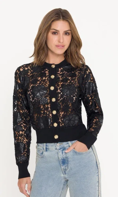 Generation Love Erin Vegan Leather Lace Cardigan In Black