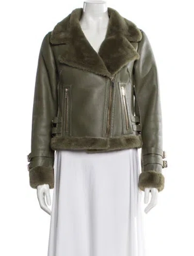 Pre-owned Generation Love Faux Fur Biker Jacket In Green