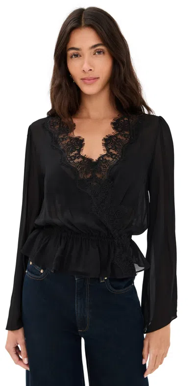 Generation Love Filippa Georgette Lace Combo Blouse Black In Animal Print