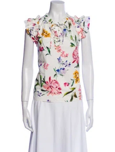 Pre-owned Generation Love Floral Print Crew Neck Blouse In White