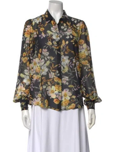 Pre-owned Generation Love Floral Print Long Sleeve Blouse In Black