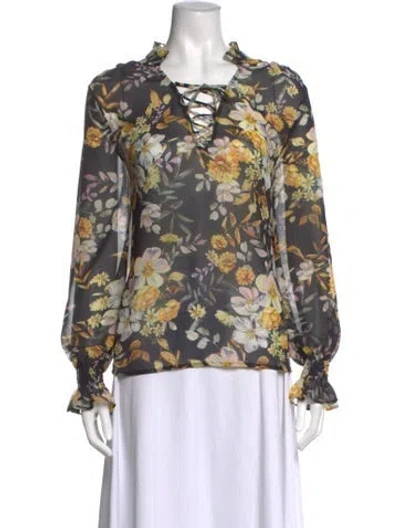 Pre-owned Generation Love Floral Print Mock Neck Blouse In Black