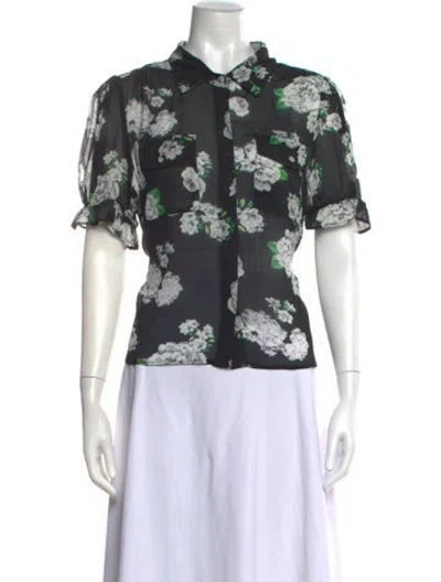 Pre-owned Generation Love Floral Print Short Sleeve Blouse W/ Tags In Black