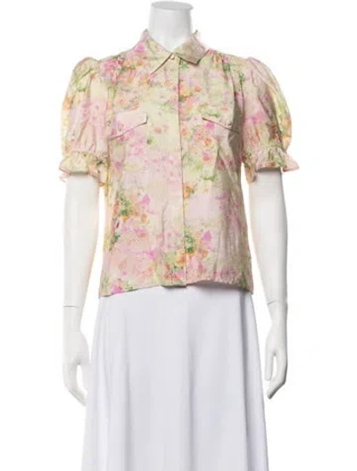 Pre-owned Generation Love Floral Print Short Sleeve Top W/ Tags In Green