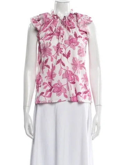Pre-owned Generation Love Floral Print Tie Neck Blouse In Pink