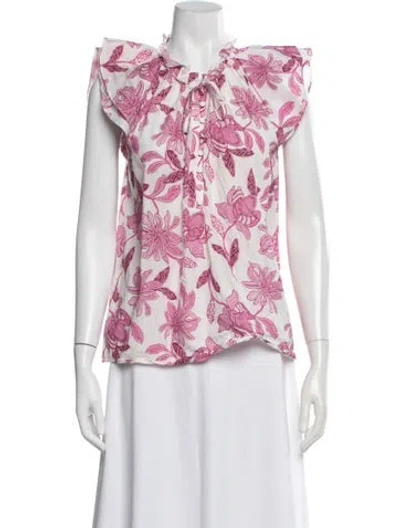 Pre-owned Generation Love Floral Print Tie Neck Blouse In White