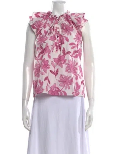 Pre-owned Generation Love Floral Print Tie Neck Top In Pink