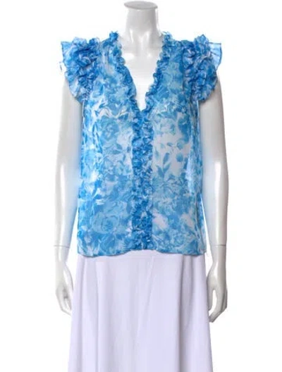 Pre-owned Generation Love Floral Print V-neck Blouse In Blue