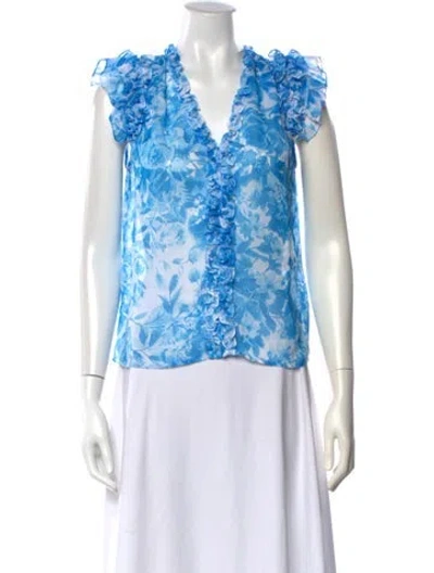 Pre-owned Generation Love Floral Print V-neck Blouse In Blue/white