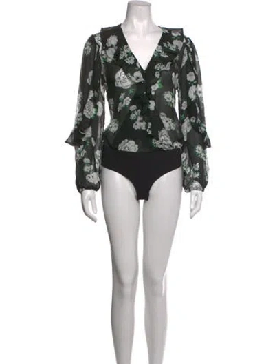 Pre-owned Generation Love Floral Print V-neck Bodysuit In Black