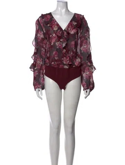 Pre-owned Generation Love Floral Print V-neck Bodysuit W/ Tags In Burgundy