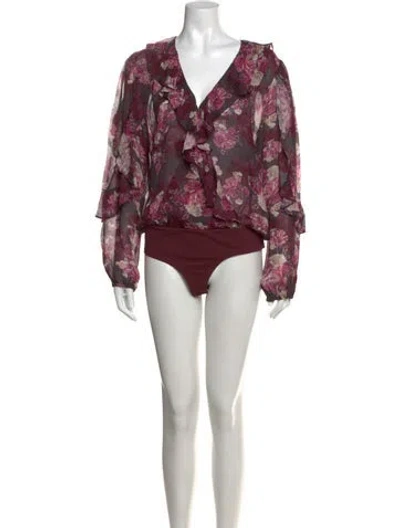 Pre-owned Generation Love Floral Print V-neck Bodysuit W/ Tags In Pink