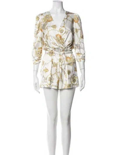 Pre-owned Generation Love Floral Print V-neck Romper In White