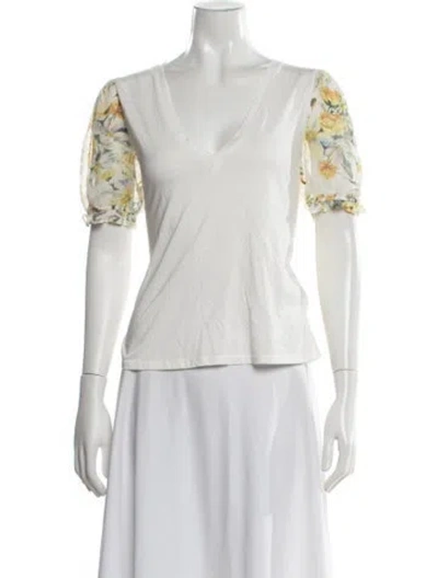 Pre-owned Generation Love Floral Print V-neck Top In White