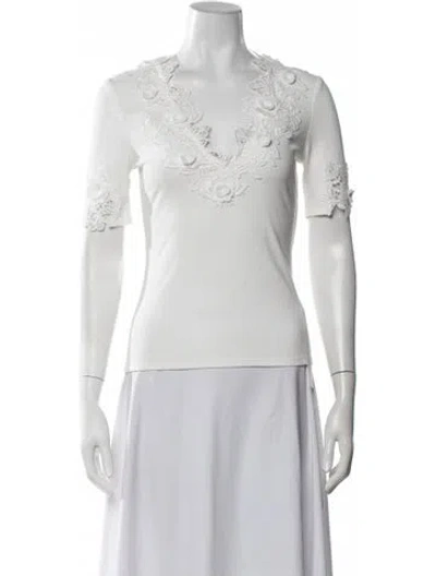 Pre-owned Generation Love Floral Print V-neck Top In White