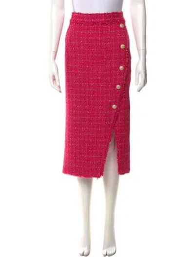 Pre-owned Generation Love Fringe Trim Accent Midi Length Skirt In Metallic/pink