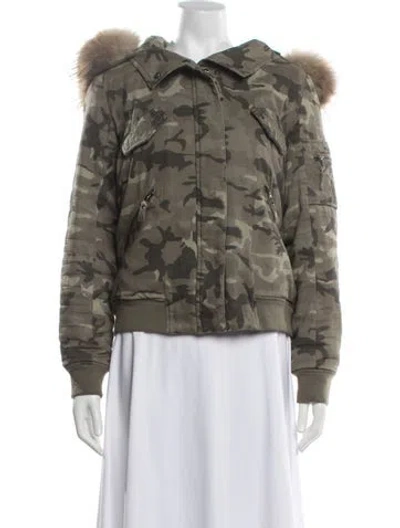 Pre-owned Generation Love Fur Trim Jacket Camouflage Print Bomber Jacket In Green/neutrals