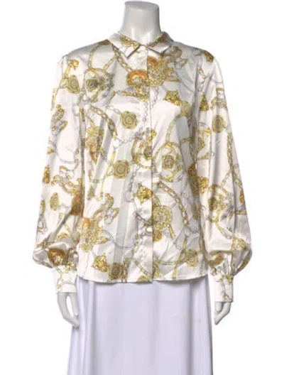 Pre-owned Generation Love Graphic Print Long Sleeve Blouse In White