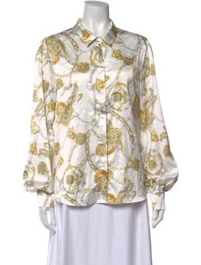 Pre-owned Generation Love Graphic Print Long Sleeve Blouse In White
