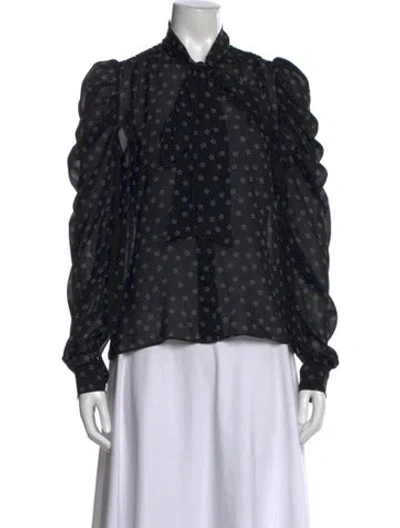Pre-owned Generation Love Graphic Print Tie Neck Blouse In Black