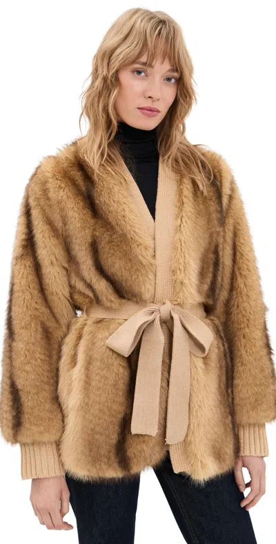 Generation Love Heloise Faux Fur Belted Wrap Jacket Toasted Brown