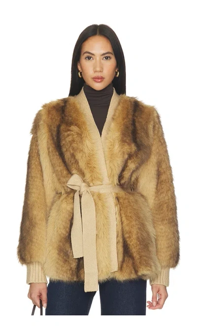 Generation Love Heloise Faux Fur Belted Wrap Jacket In Blue