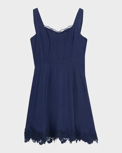 Generation Love Ive Lace-trim Linen Mini Dress In Blue