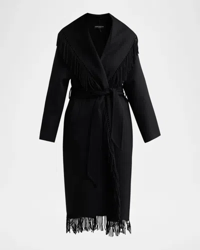 Generation Love Jenny Fringe Wool Wrap Coat In Black