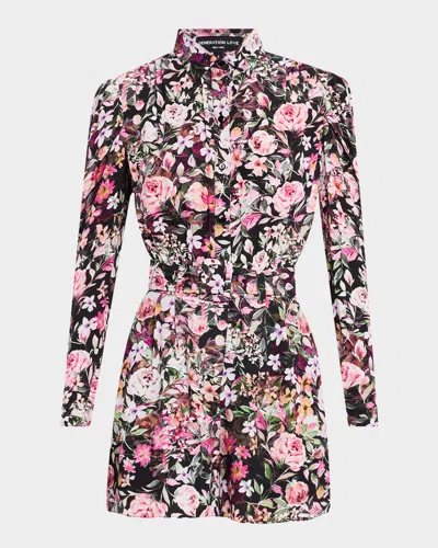 Generation Love Kaline Long-sleeve Floral Romper In Zesty Fl Blk Pink