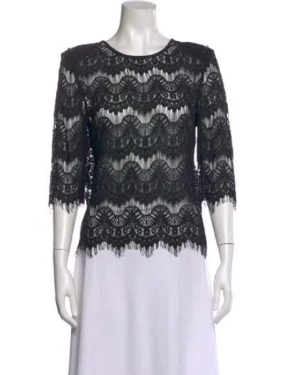 Pre-owned Generation Love Lace Pattern Crew Neck Blouse In Black
